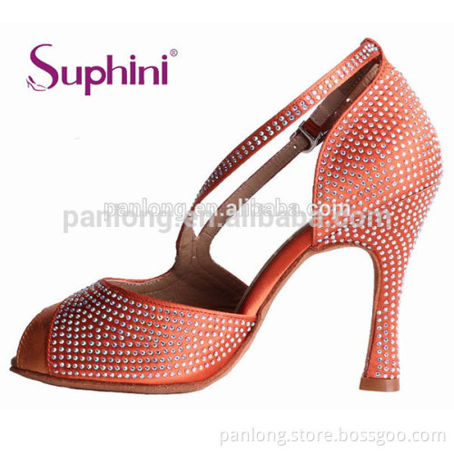 Latest Orange Rhinestone Design Suphini Latin Dance Shoes